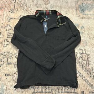 J. Crew Kids Black Polo with Plaid Collar